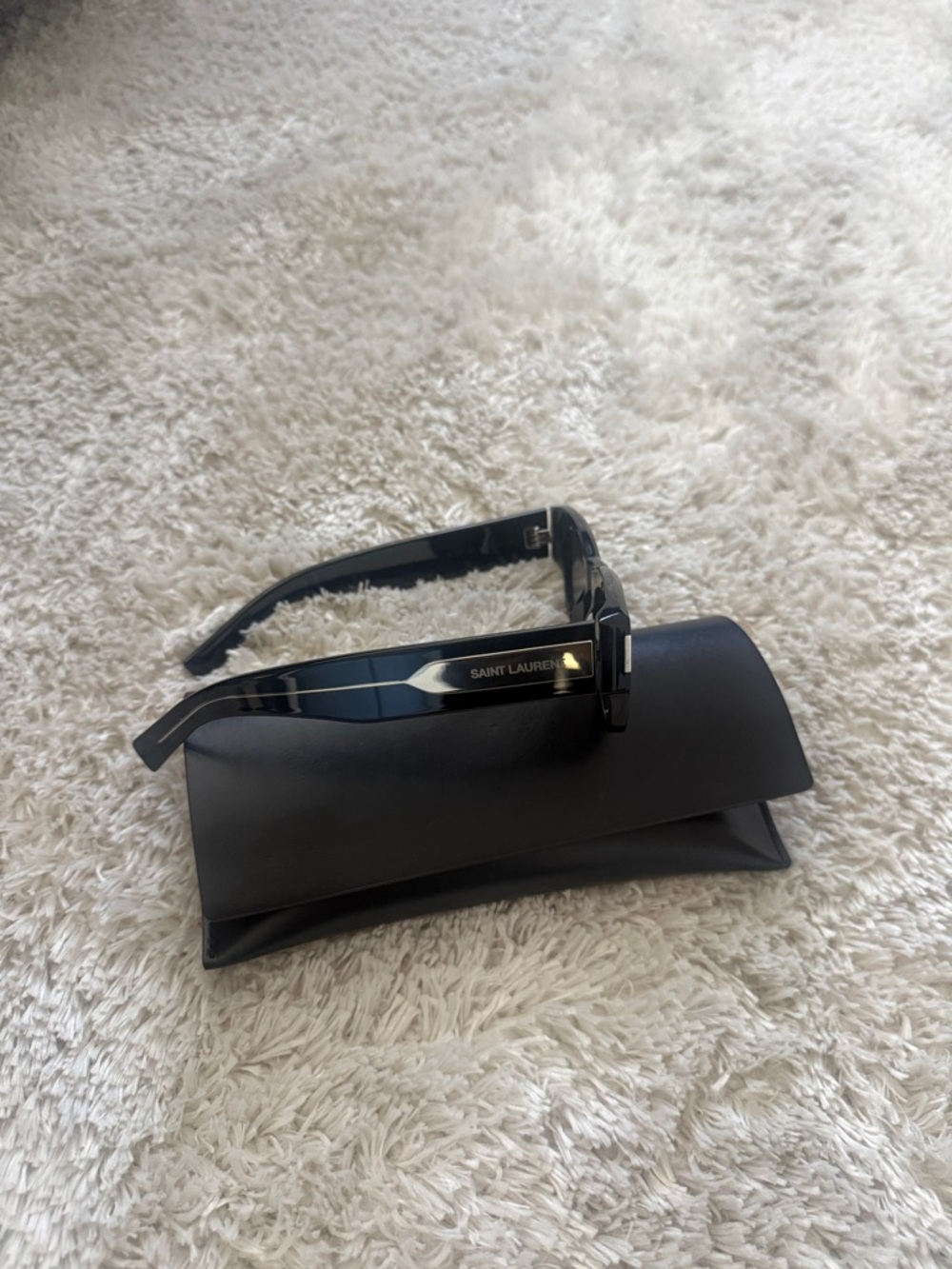 Saint Laurent Black Glossy Logo Temple Sunglasses